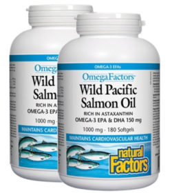 NATURAL FACTORS Wild Pacific Salmon Oil 1000mg (180 caps) 2-pack